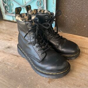 Doc Martens 1460 Serena Boots Girls Size 13 Leopard Black Combat Faux Fur Youth